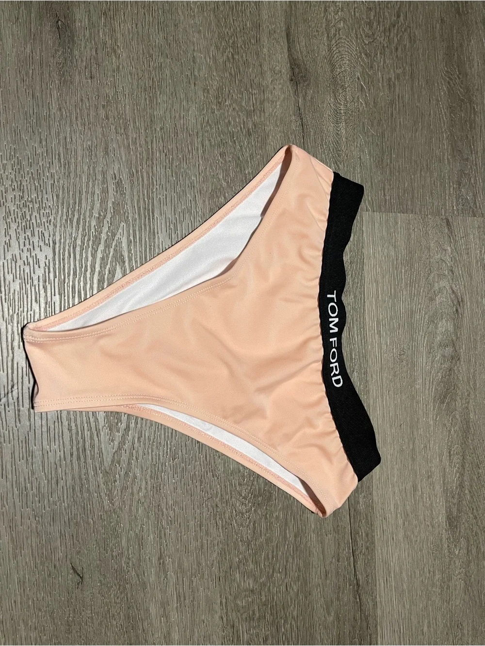 Tom Ford Peach Bikini Bottom with Black Branded Waistband Made In Italy